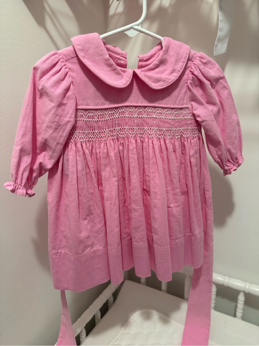 Corduroy Pink Smocked Peter Pan Collar Dress